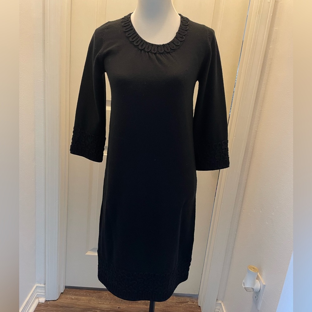 Boden Wool Blend Sweater Dress Size 4 Intricate Woven Detail at Neckline & Cuffs - Picture 6 of 7